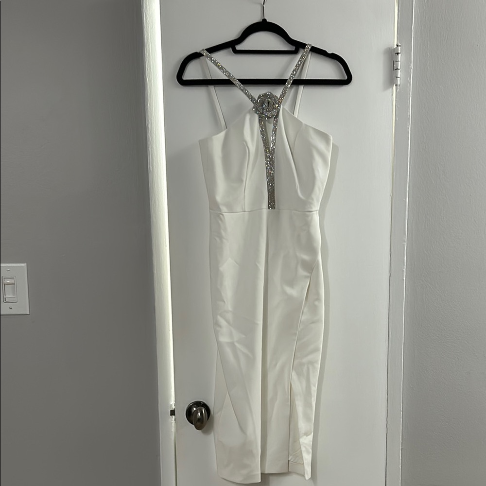 Liv Foster Embellished Twill Halter Midi Dress